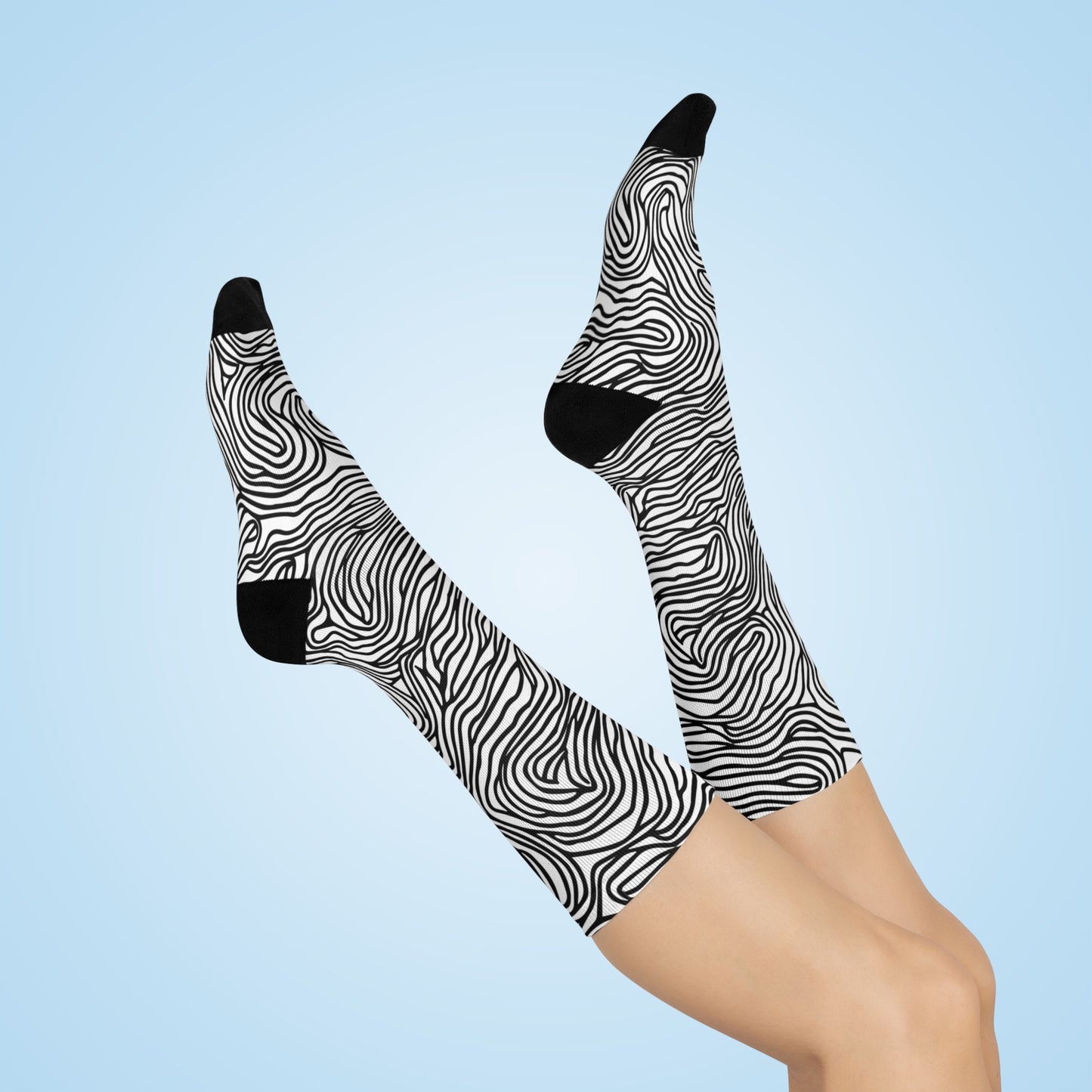 Psychedelic Zebra Crew Socks 73% polyester, 18% nylon, 3% cotton, 6% spandex