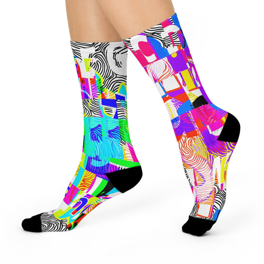 73% polyester, 18% nylon, 3% cotton, 6% spandex Cushioned Sockz 2