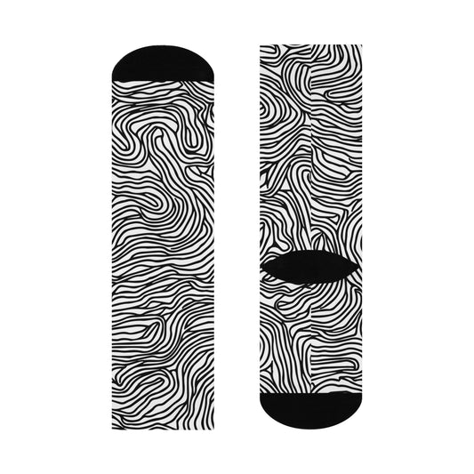 Psychedelic Zebra Crew Socks 73% polyester, 18% nylon, 3% cotton, 6% spandex