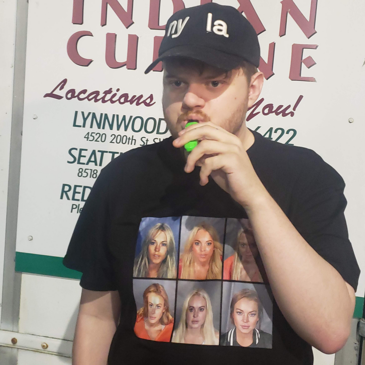 Lindsay Lohan Mashup Celebrity PantzBrand Mugshot Vintage Grunge Look Fan T-Shirt Print Fashion Men Cotton Tshirt Tees Streetwear