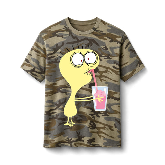 Camo T-Shirt with Funny Yellow Cartoon Character