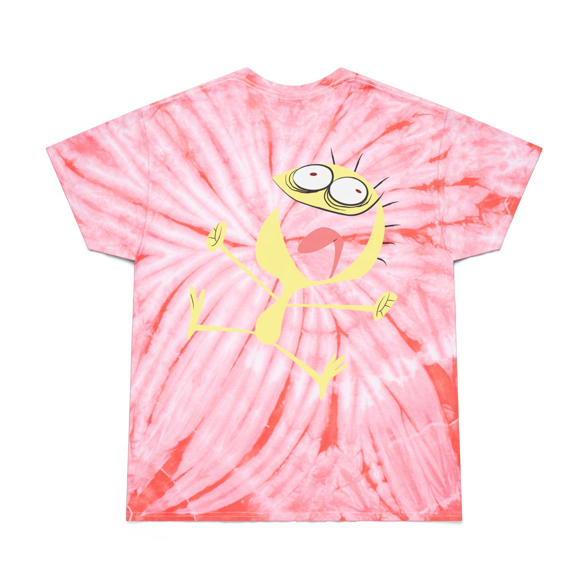 Pink Tie-Dye Tee with Quirky Yellow Cartoon Character