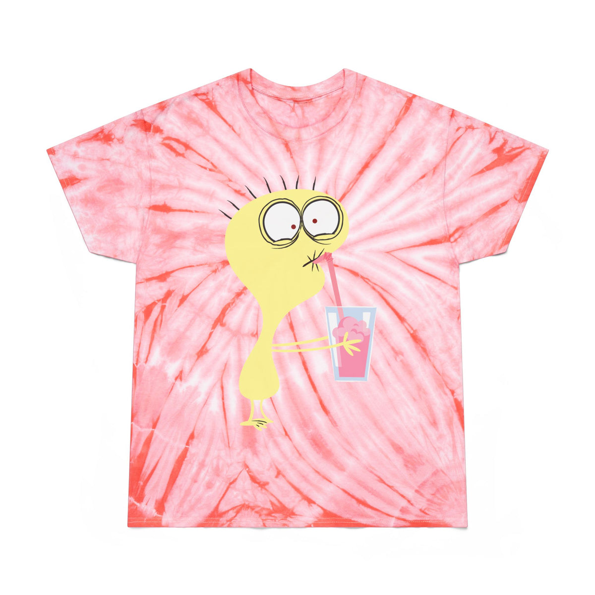 Pink Tie-Dye Tee with Quirky Yellow Cartoon Character