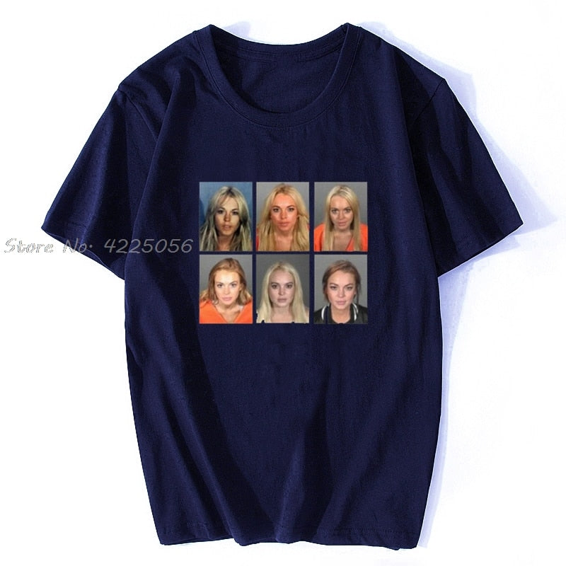 Lindsay Lohan Mashup Celebrity PantzBrand Mugshot Vintage Grunge Look Fan T-Shirt Print Fashion Men Cotton Tshirt Tees Streetwear