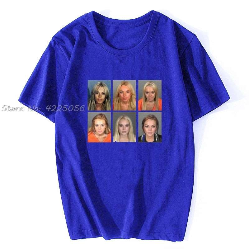 Lindsay Lohan Mashup Celebrity PantzBrand Mugshot Vintage Grunge Look Fan T-Shirt Print Fashion Men Cotton Tshirt Tees Streetwear