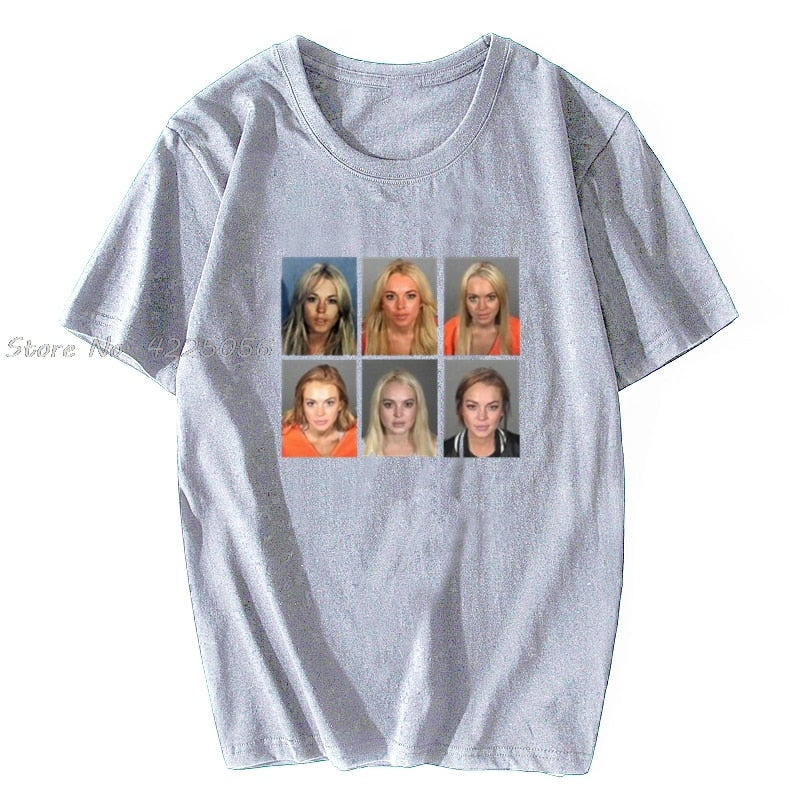 Lindsay Lohan Mashup Celebrity PantzBrand Mugshot Vintage Grunge Look Fan T-Shirt Print Fashion Men Cotton Tshirt Tees Streetwear